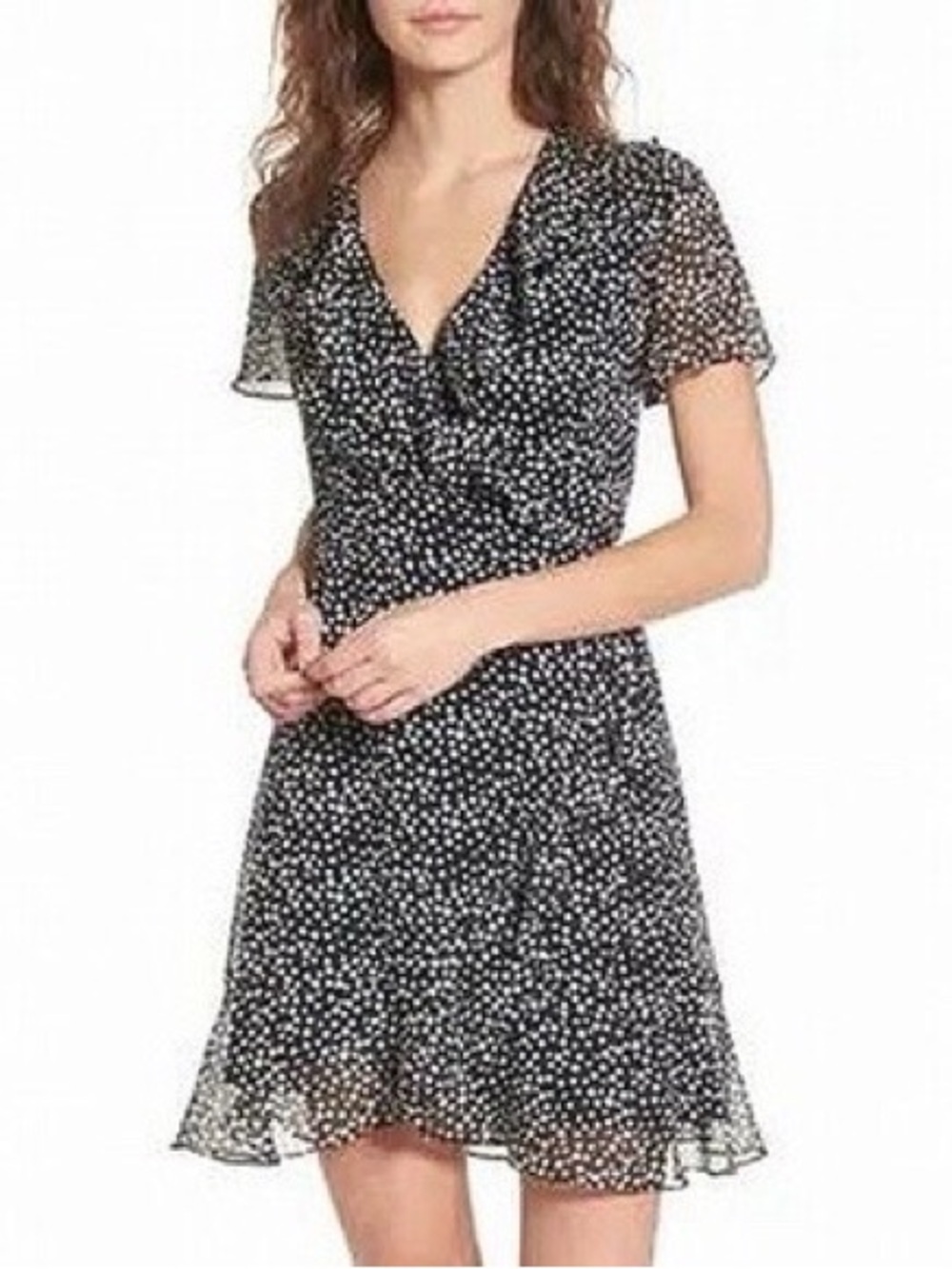 Lush Black and White Polka Dot Mini Wrap Side Tie Dress Like New S